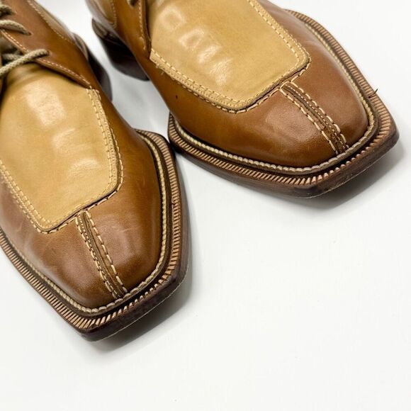 Givaldi Square Split-Stitch Toe Two-Toned Brown Tan Leather Hamdmade in Italy La main image 11